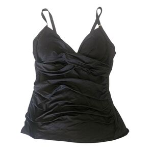 Calvin Klein Black Tankini Swimwear Ruching Top, Size L